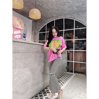 Set áo hồng mix quần kẻ sọc