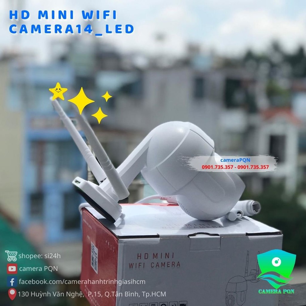 Combo Kèm Thẻ Camera PTZ Mini 14_LED Chống Nắng Mưa - Quay Đêm Có Màu