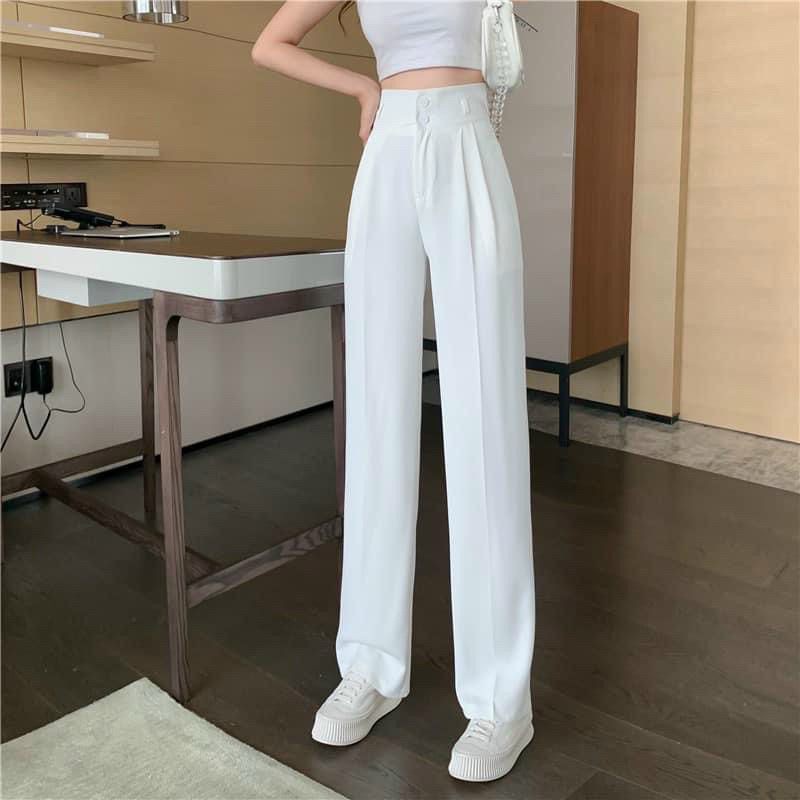 Quần ống rộng nữ lưng cao TK FASHION dáng suông nữ 2 khuy nhiều màu chất tuyết mưa đẹp dễ phối đồ (M 101)