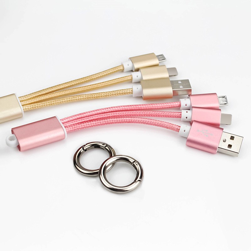Cáp Sạc 2 Đầu Micro USB/ Lightning - Móc Khóa Tiện Lợi - Dùng Cho Iphone/ Samsung / Oppo / Xiaomi/ Huawei / Sony...
