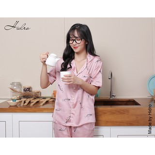 HIDRO Bộ pijama lụa satin tay cộc quần dài