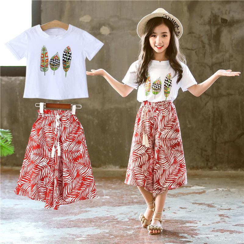 Bộ đồ gồm áo thun ngắn tay và quần lửng cho bé gái từ 4-12 Tuổi