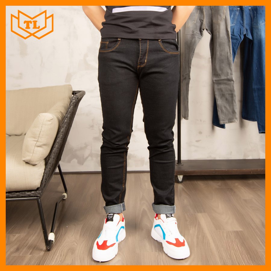 [Mã SKAMSALEP6 giảm 10% TỐI ĐA 100K đơn150K] Quần dài nam đen chỉ vàng vải co giãn , quần jean nam TL165 Shop Thành Long