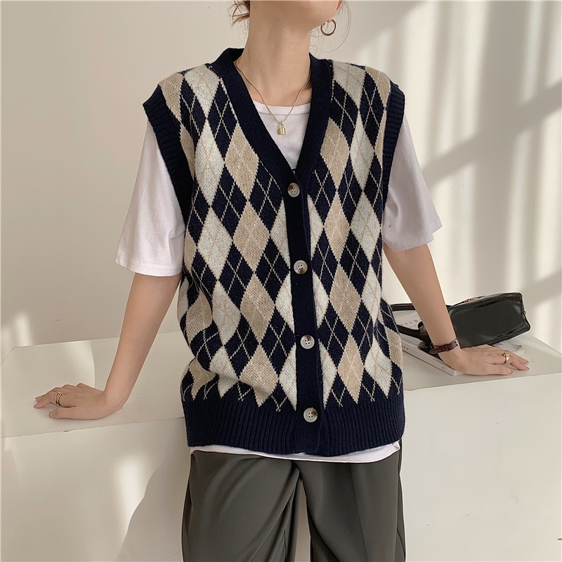 SUXI Áo Len Không Tay Cổ Chữ V Thời Trang Hàn Quốc Cho Nữ