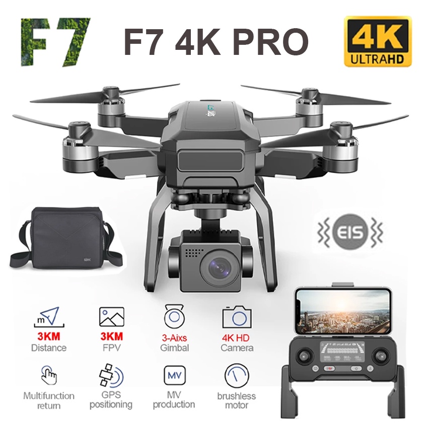 Máy Bay Flycam SJRC F7 4K PRO - Camera 4K Gimbal 3 Trục - Phạm Vi Bay Tối Đa 3Km - Thời gian Điều Khiển 30