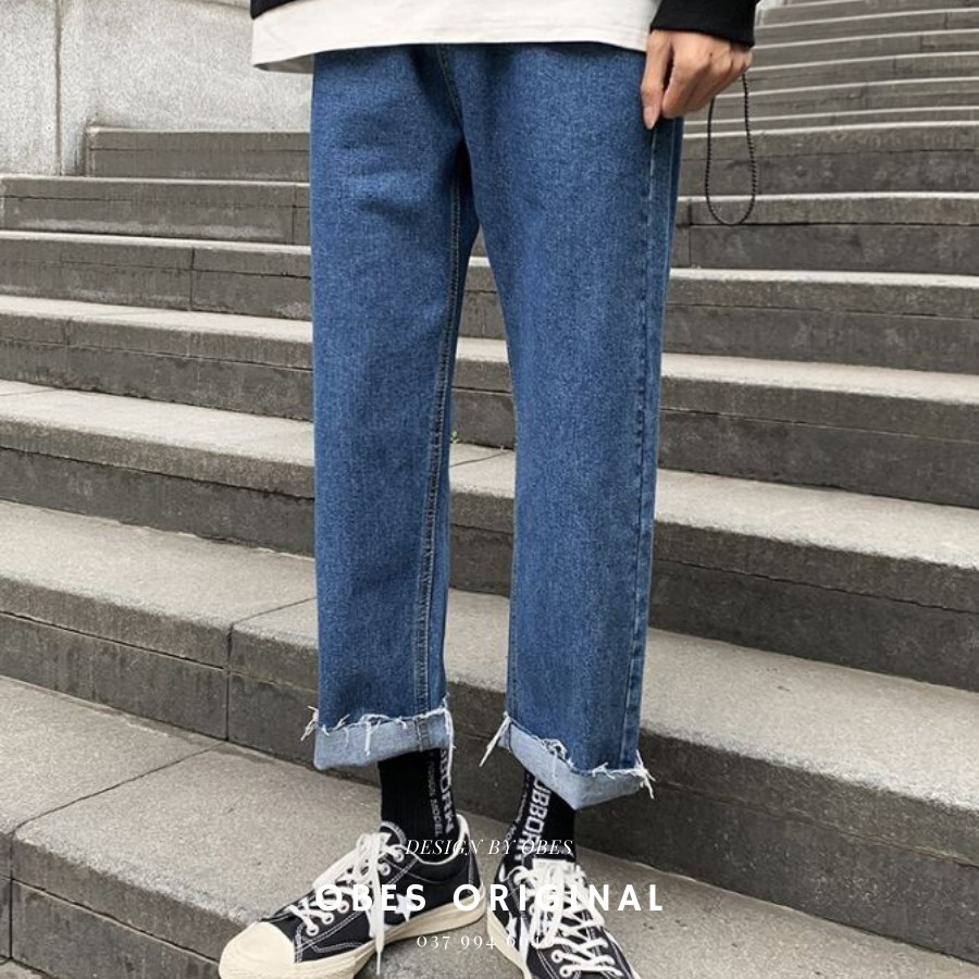 [OBES] Quần jeans nam xanh đậm cut gấu QXĐ0 | BigBuy360 - bigbuy360.vn