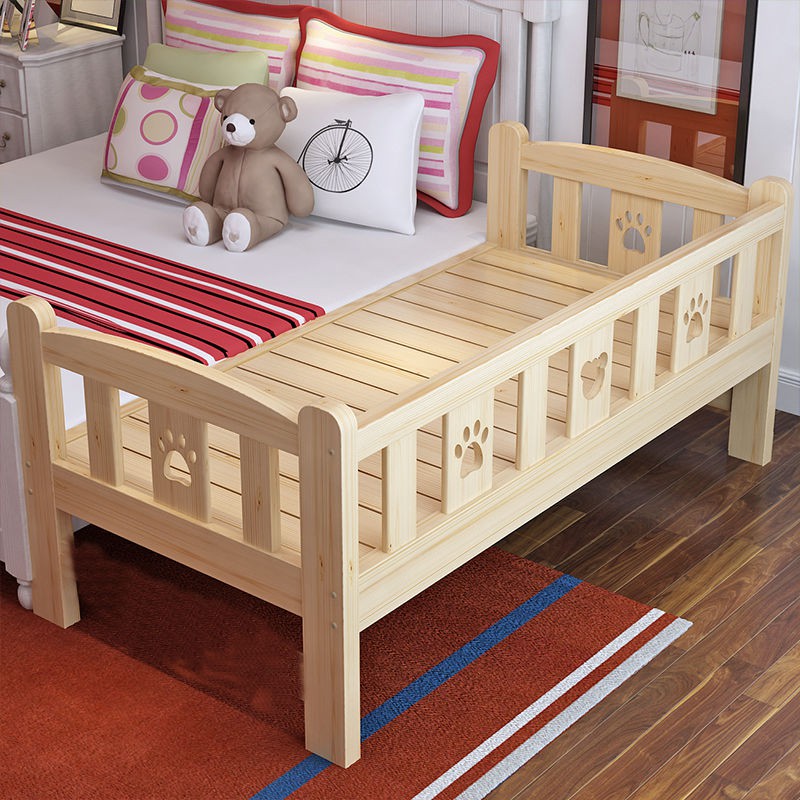 Giường trẻ em bằng gỗ đặc có lan can [chiều cao thể tùy chỉnh] Khâu đóng cũi thông và nới rộng thành cho bé