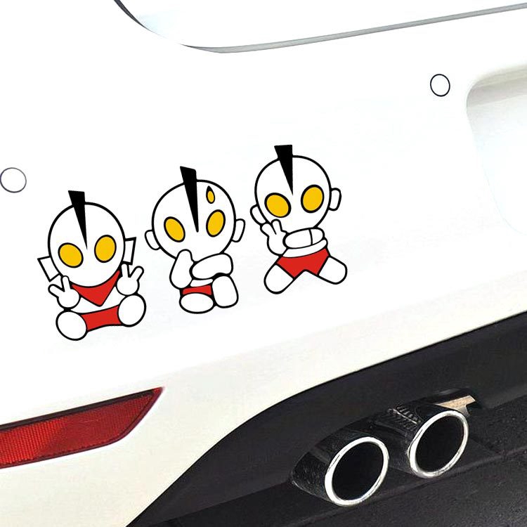 Sticker dán trang trí xe hơi hình siêu nhân điện quang đánh quái vật vui nhộn