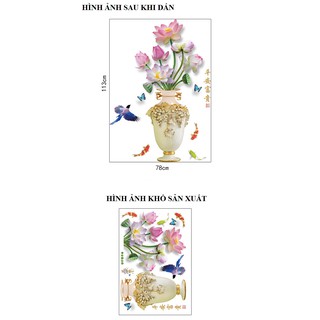 Decal dán tường Bộ đôi bình hoa sen