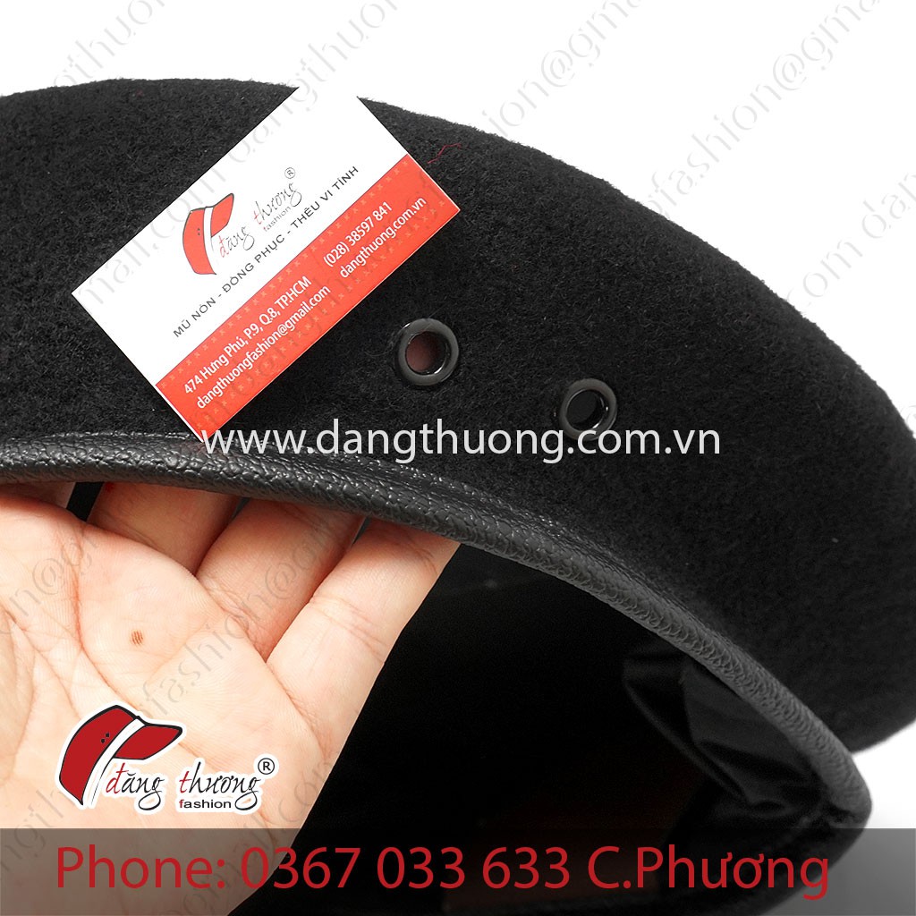 Mũ nồi beret nỉ dạ ĐỎ - ĐEN viền da Nhập Khẩu