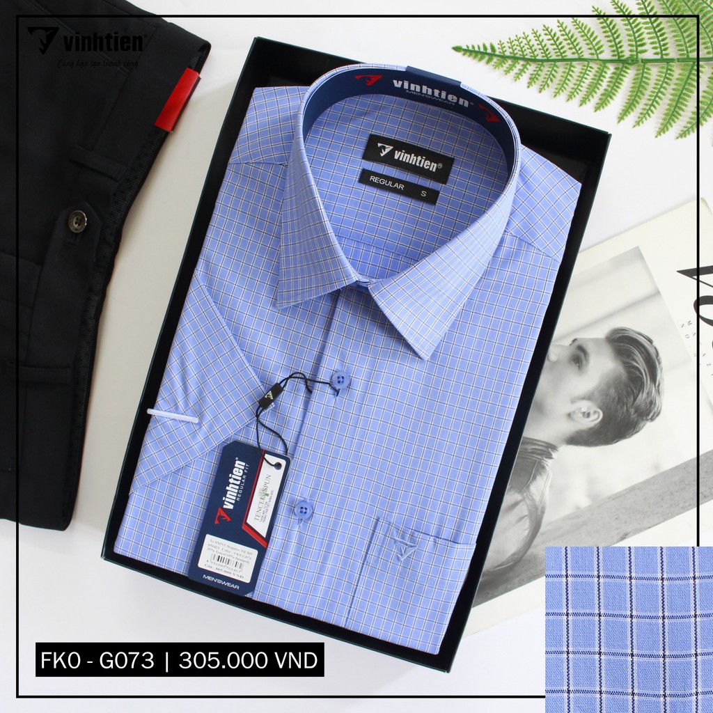 Áo Sơ Mi Ngắn Tay Sọc Caro Vạt Ngang Form Regular Vĩnh Tiến 305.1 | BigBuy360 - bigbuy360.vn
