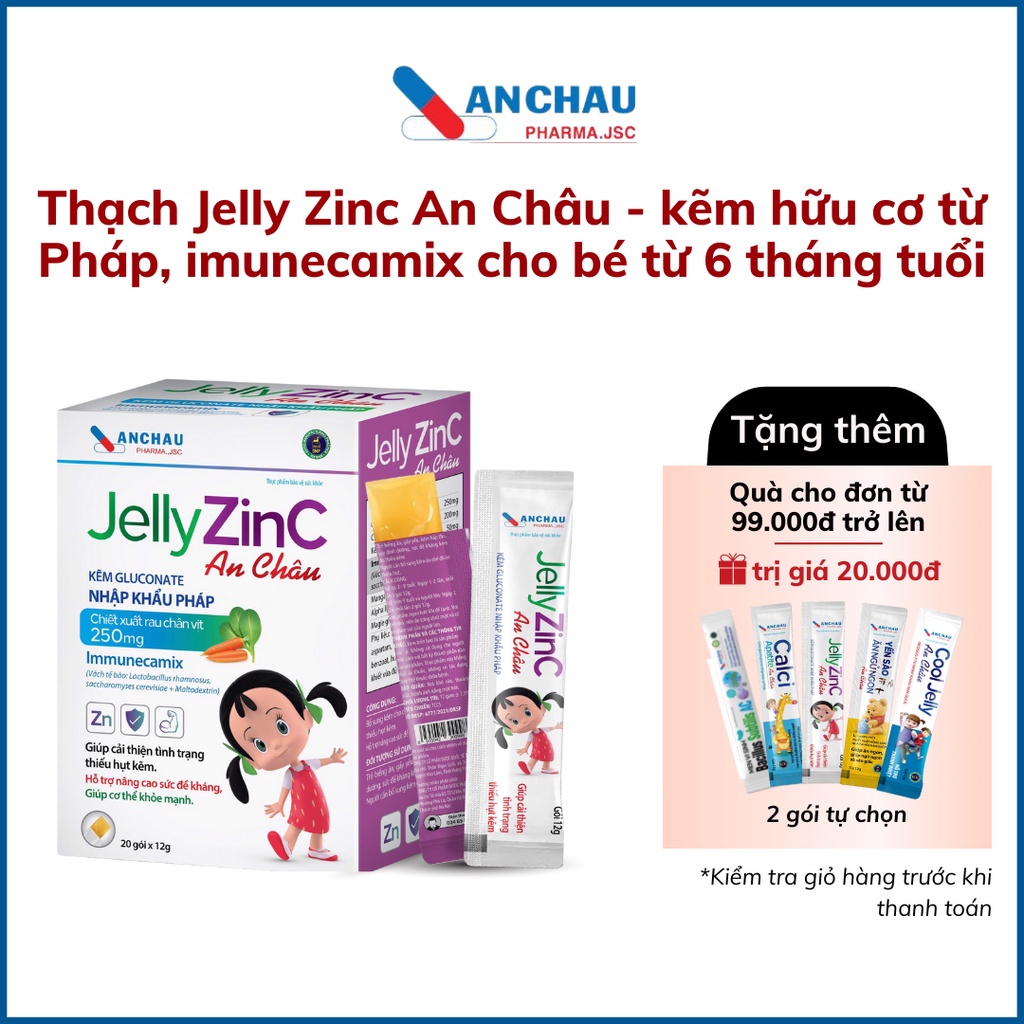 Kẽm cho bé thạch Zinc jelly bổ sung kẽm gluconate hữu cơ lysine cho trẻ 2 tuổi biếng ăn, tăng đề kháng - An Châu 3