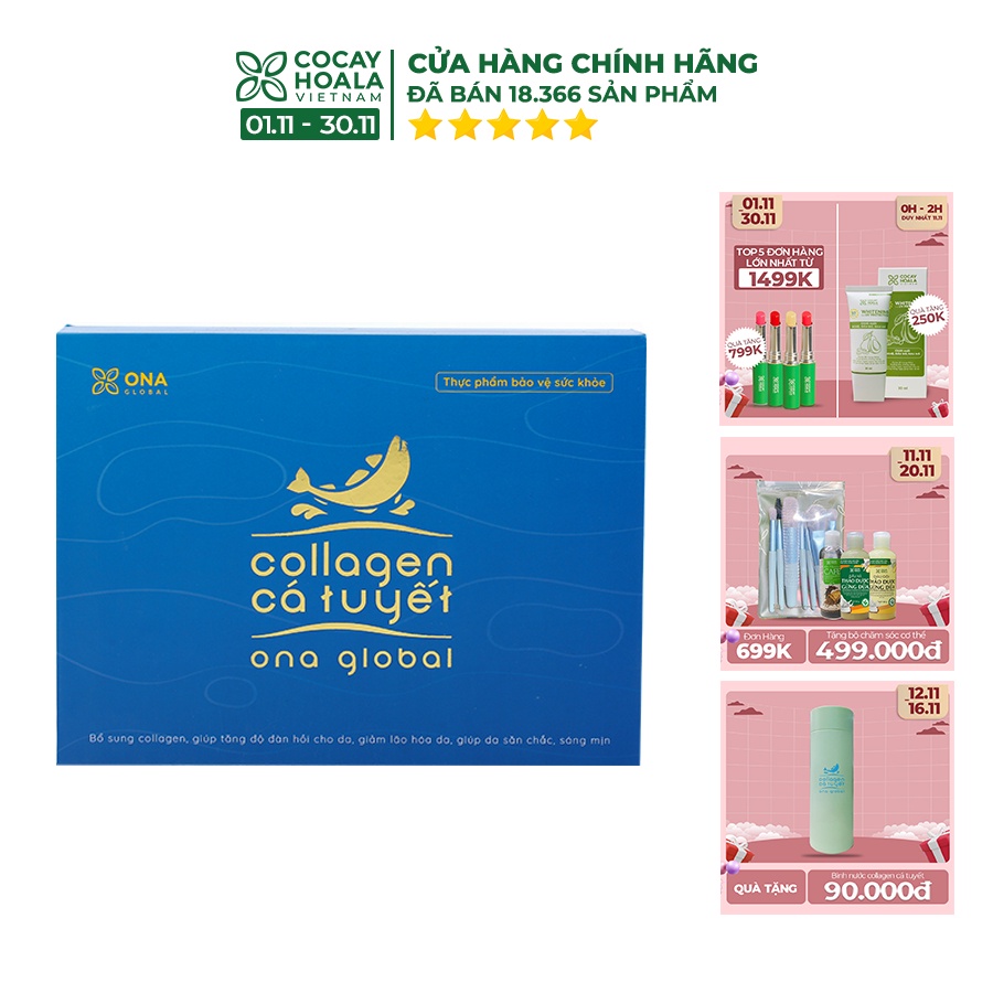 [Mã FMCGMALL -8% đơn 250K] Collagen cá tuyết Cocayhoala làm đẹp da, da săn chắc, căng bóng ngậm nước ẩm mượt hộp 30 gói