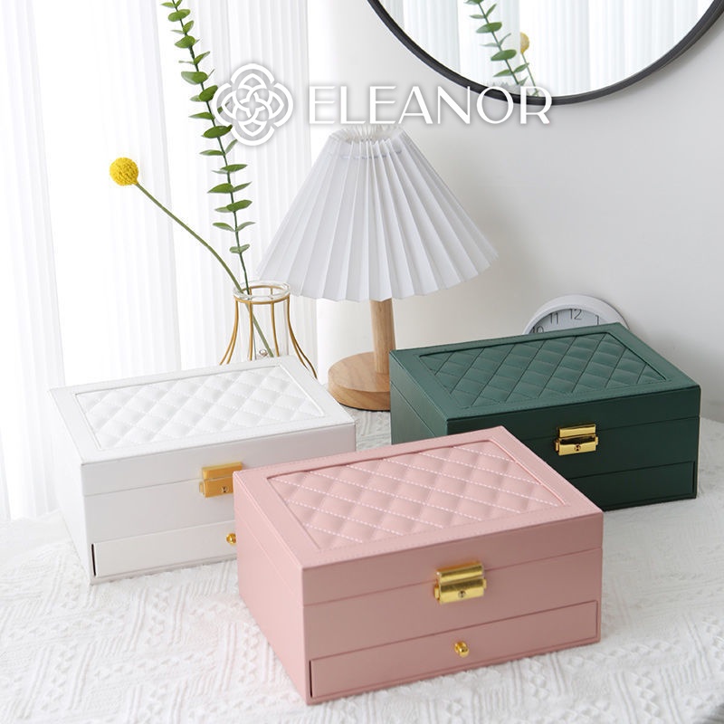 Hộp đựng trang sức da cao cấp Eleanor Accessories nhiều ngăn có khóa phụ kiện trang sức 4285