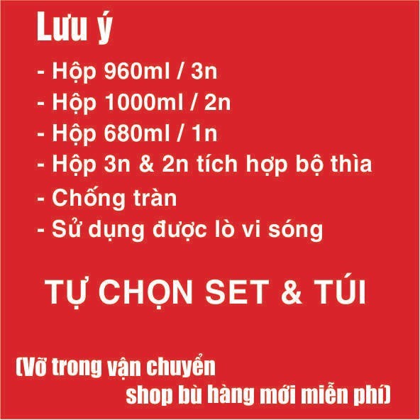 {Bộ hộp đựng cơm văn phòng tự chọn 1 - 2 - 3 ngăn} Hộp đựng thức ăn, thực phẩm thủy tinh cao cấp chia ngăn(Nắp thìa)