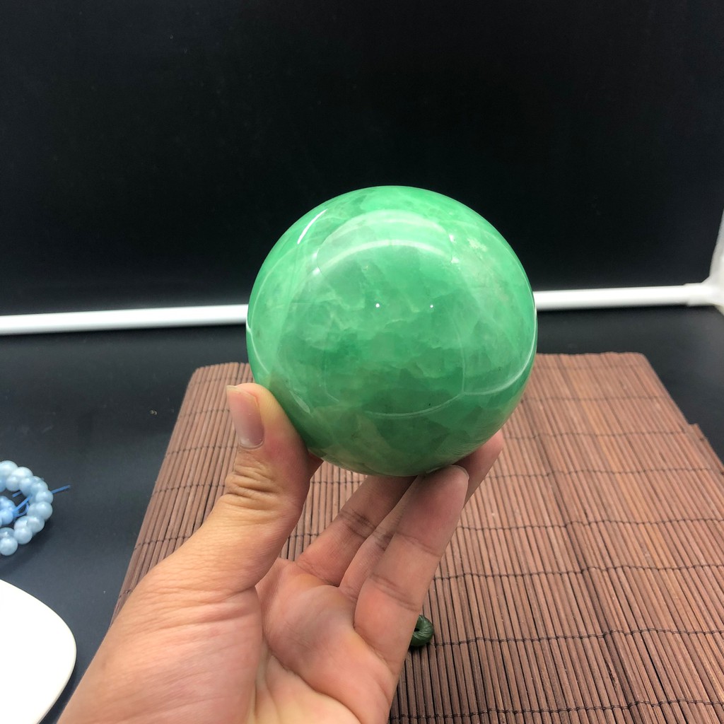 [XẢ KHO size 1Kg] Quả Cầu Phong Thủy Xanh Flourits mạng MỘC và HỎA nặng 1 Kg, Đường Kính 9 cm - Phong Thủy Thành Đô