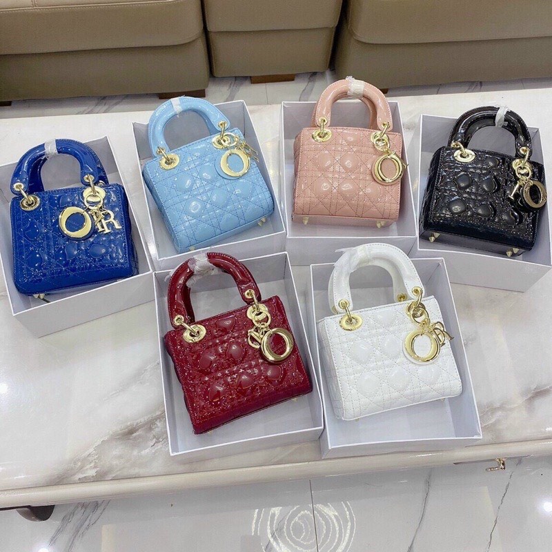 Túi D Da Bóng Tag Vàng Mini Size 17