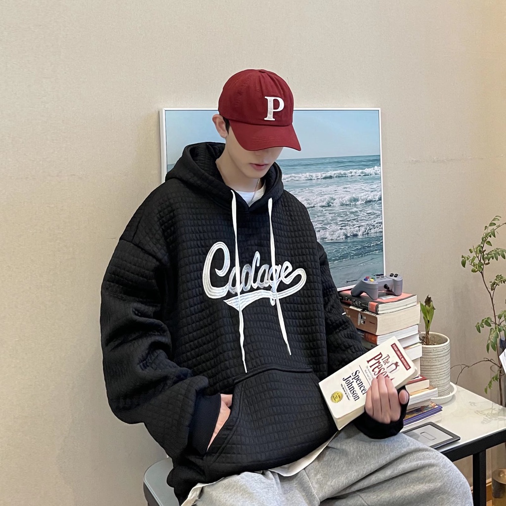 Áo Hoodie Dáng Rộng Họa Tiết Kẻ Sọc Thời Trang Đơn Giản Dễ Thương Cho Nam