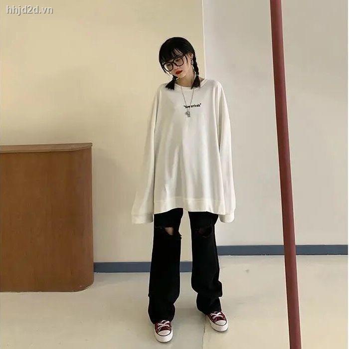 Quần jean lưng cao ống rộng thời trang Harajuku mùa xuân thu 2021 năng động cho nữ