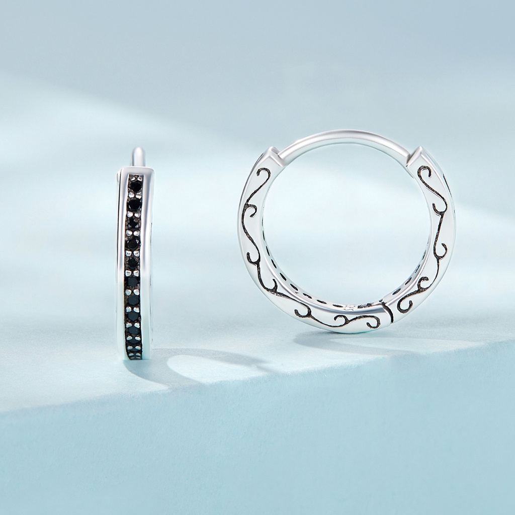 BAMOER Bông Tai Xi bạc 925 ĐíNh Đá Zircon Đen ThờI Trang