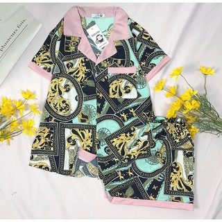 Pijama Lụa Cát Phối Quần Cộc Tay Ngắn Freesize
