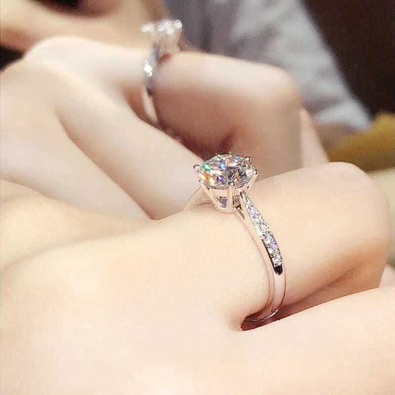 PT950 nhẫn kim cương bạch 1 carat chính hãng màu D moissanite nữ vàng trắng 18k đôi nam