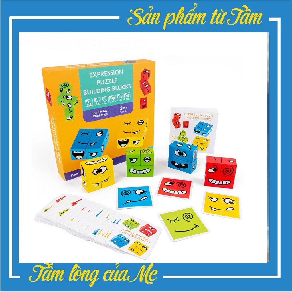 Đồ Chơi Board Game Xếp Hình Lập Phương Thay Đổi Biểu Cảm Bằng Gỗ Theo Mẫu Cho Bé Thông minh