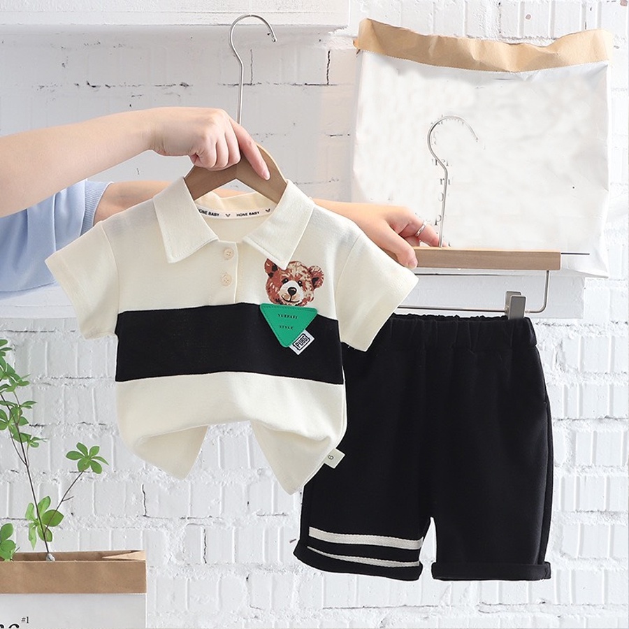 Bộ Quần Áo Bé Trai (6 - 22 KG) KEYER KIDS, Áo Thun Cotton Cổ Bẻ Kết Hợp Quần Short 2 kẻ họa tiết đáng yêu SZ44