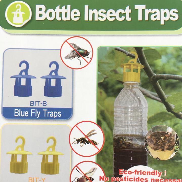 Set 5 nắp bẫy côn trùng, bẫy ruồi vàng bằng nhựa, có móc treo sử dụng cho vỏ chai nước ngọt, chai nước khoáng.