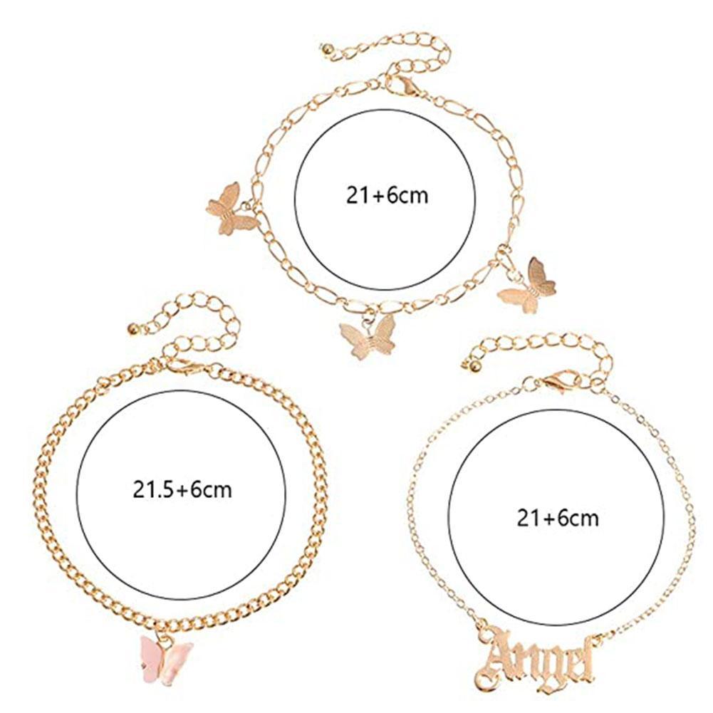 Set 3 Lắc Chân Nhiều Lớp Họa Tiết Bướm / Chữ Thời Trang Mùa Hè Cho Nữ | BigBuy360 - bigbuy360.vn