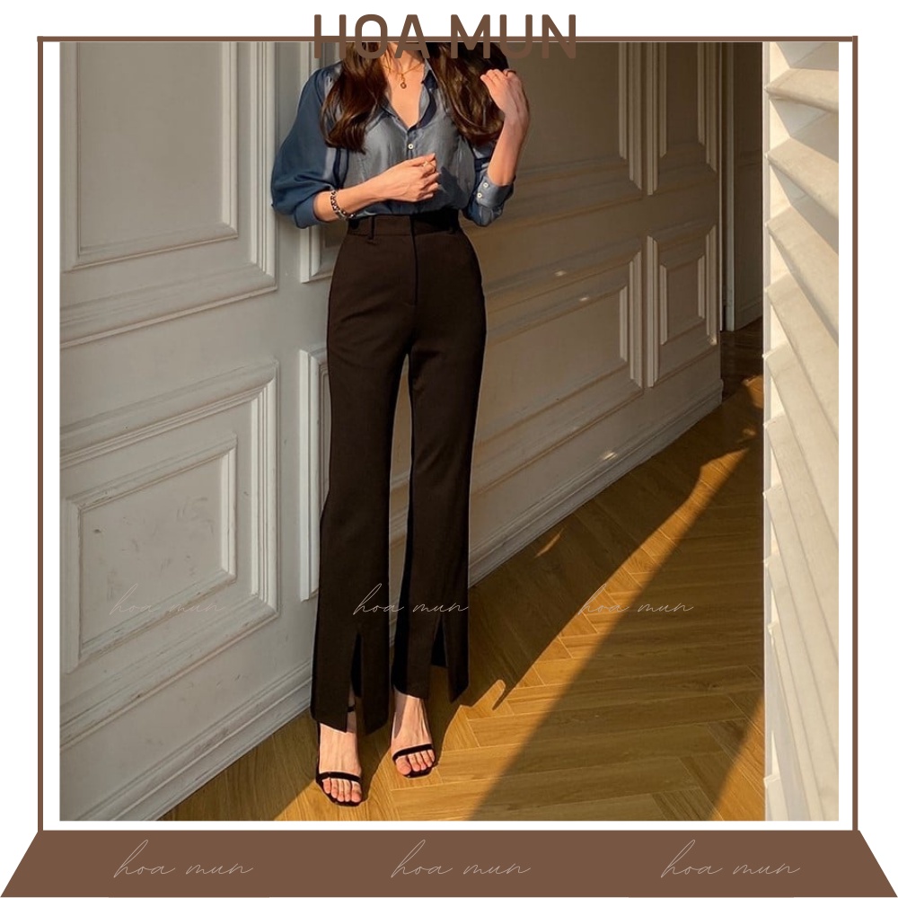 Quần ống loe nữ HoaMun xẻ gấu cạp cao dáng dài nâng mông, Quần tây âu dài công sở lưng cao xẻ tà