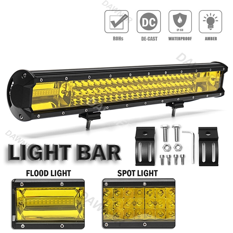 5 Inch - 20 Inch 648W Yellow Led 4x4 Offroad Light Bar For Trucks SUV Combo Beams Amber WorkLight Fog Lamp 12V 24V