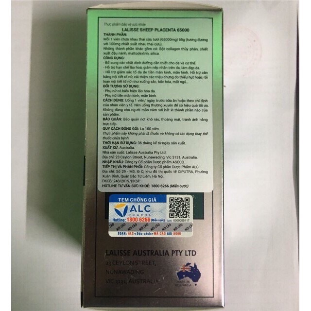 Lalisse Sheep Placenta 65000 - Viên uống nhau thai cừu đẹp da