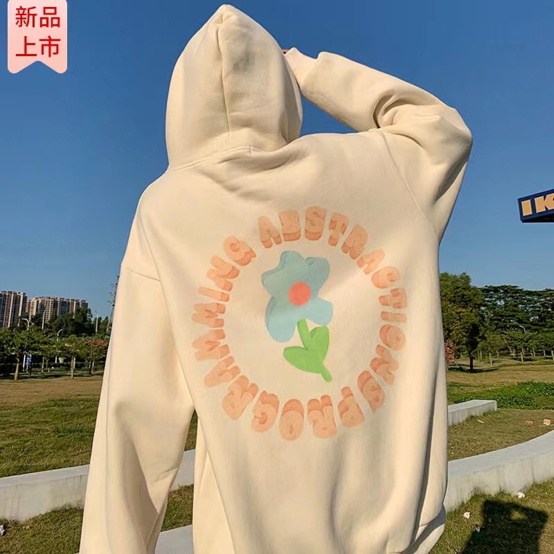 Áo Hoodie Dáng Rộng Họa Tiết Hoa Xinh Xắn Dễ Phối Đồ