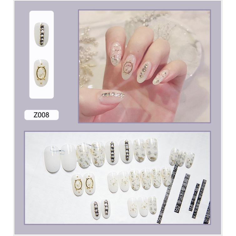 Bộ 24 móng tay giả/Nail đính đá kèm keo - mẫu hot