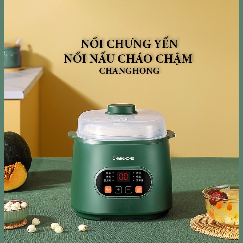 Nồi Nấu Cháo Chậm ChangHong Dung Tích 1 Lít Kèm Xửng Hấp - Nồi chưng yến, nấu cháo cho bé đa năng vt669