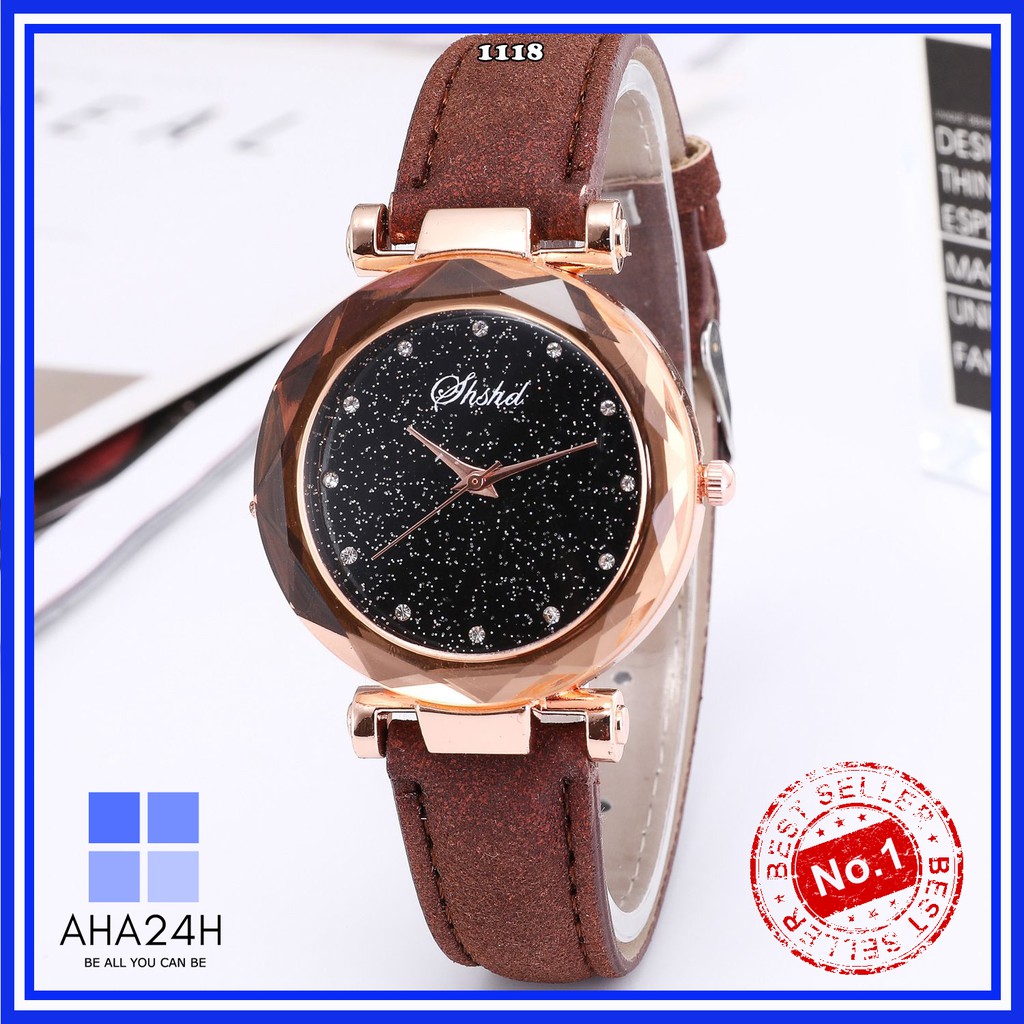 ĐỒNG HỒ NỮ SHSHD MẶT ĐÍNH ĐÁ DÂY DA NHIỀU MÀU CỰC ĐẸP AH1118