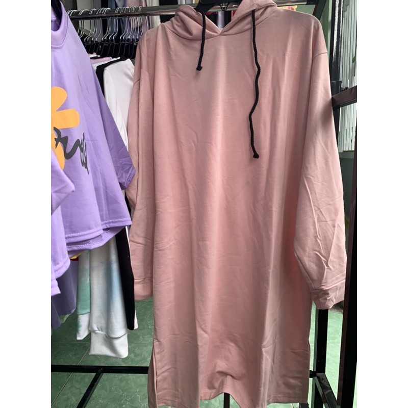 Áo Hoodie Dress Basic Xẻ Tà Ảnh Thật