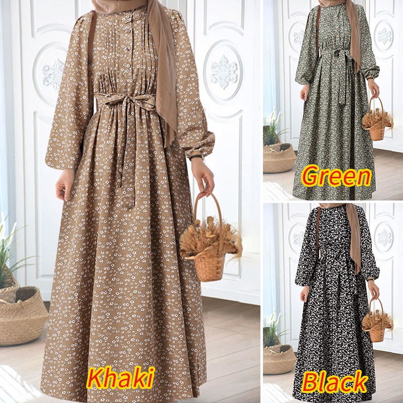 Đầm dài Zanzea tay phồng cổ tròn in họa tiết hoa phong cách cổ điển dành cho nữ