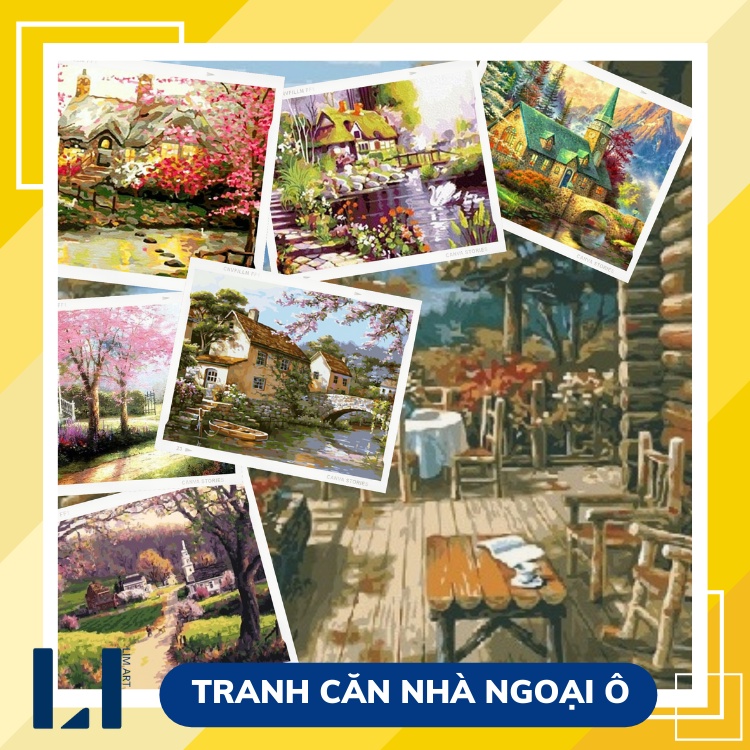 Tranh sơn dầu số hoá có khung LIM Art -Tranh tô màu theo số phong cảnh ngoại ô