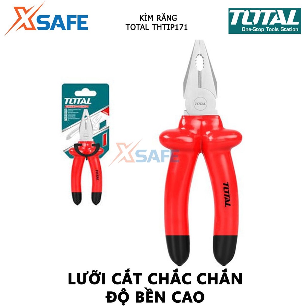 Kìm răng cách điện TOTAL THTIP171 | kềm cách điện Size 7&quot;/180mm, Kiểm tra 10000V cắt, kẹp, tuốt các loại dây cáp