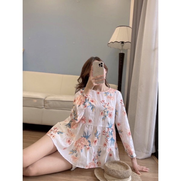 Áo hoa babydoll ba tầng