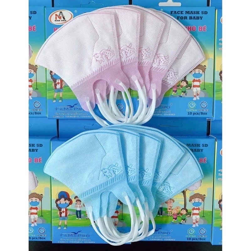 Khẩu trang 5D cho bé 2-5 tuổi hộp 10 cái nhiều họa tiết
