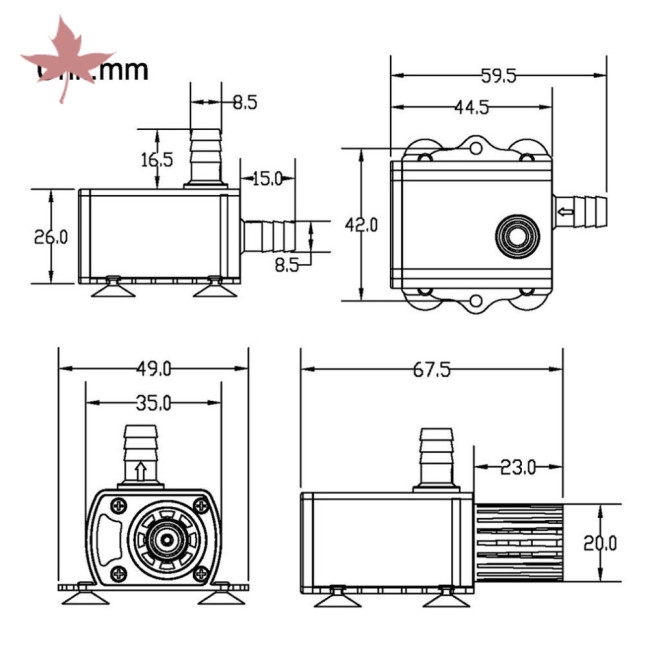 Bơm Nước Không Chổi Than B' DC 12V USB 5V Mini 4 Chế Độ