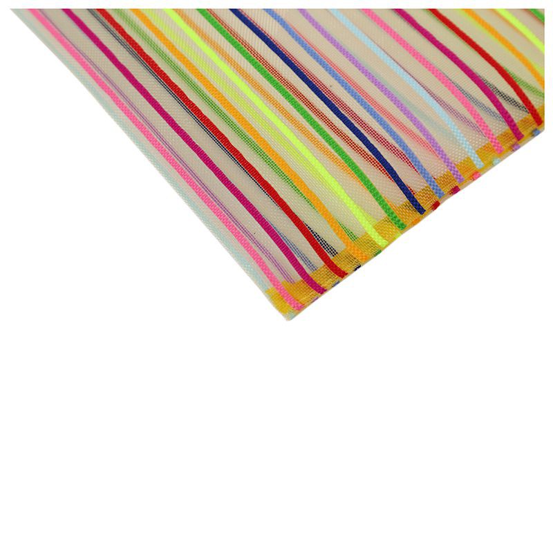 Zip up Nylon Mesh Multicolor Stripes A4 Paper Documents Pen File Bag Folder