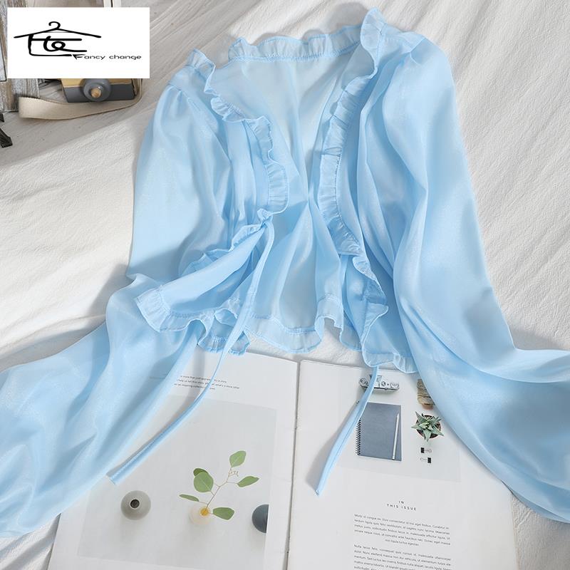 Hàng Có Sẵn Bán Chạy~Áo Cardigan Ngắn Cột Dây Che Nắng Bằng Vải Voan Dễ Phối Đồ Phong Cách Hàn Quốc Nhẹ Nhàng Mùa Hè Cho Nữ