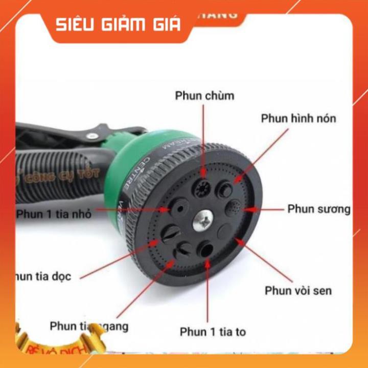 Vòi xịt rửa xe,Vòi phun nước tưới cây tăng áp thông minh 8 chế độ 815621 (cút vàng,nối xanh - dây xanh)