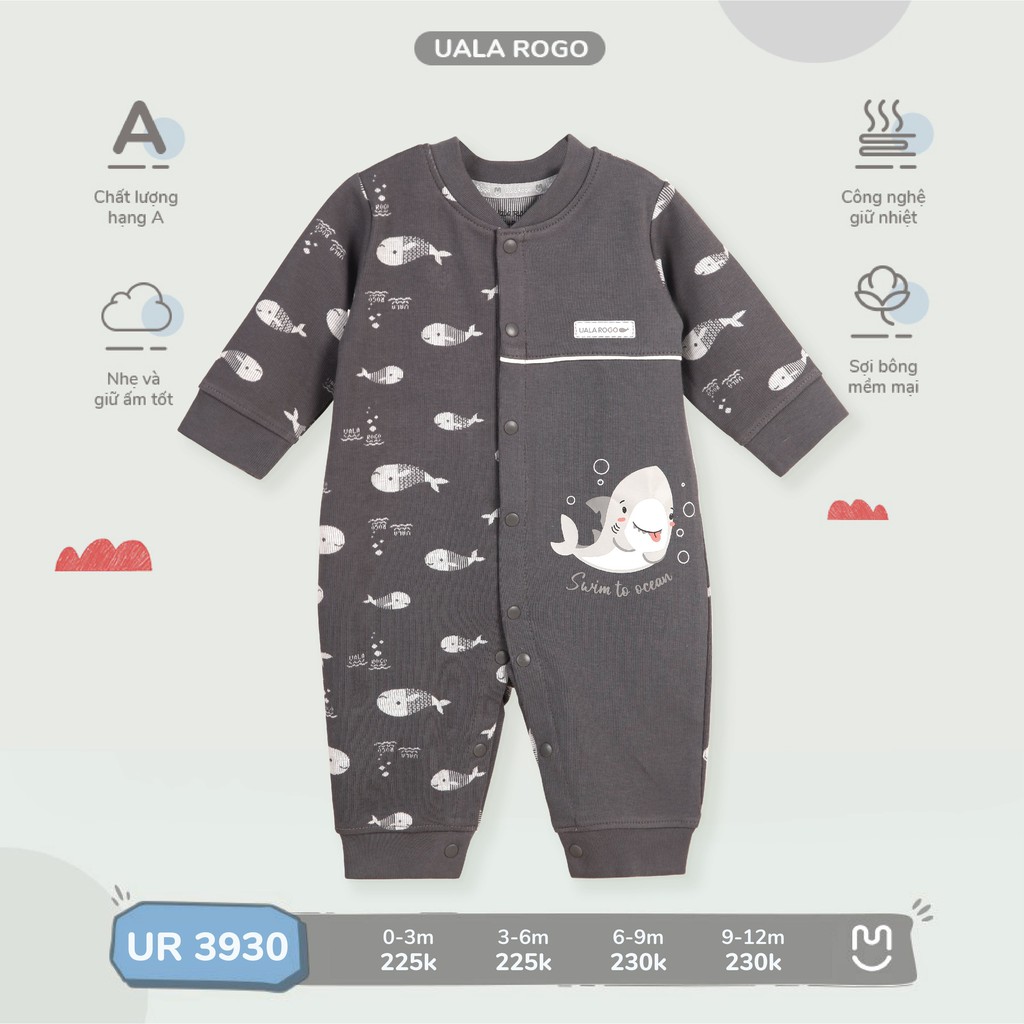 Bodysuit cho bé Ualarogo 0-12 tháng liền thân vải cotton nỉ giữ ấm gọn gàng cúc giữa cổ tròn dễ thay bỉm