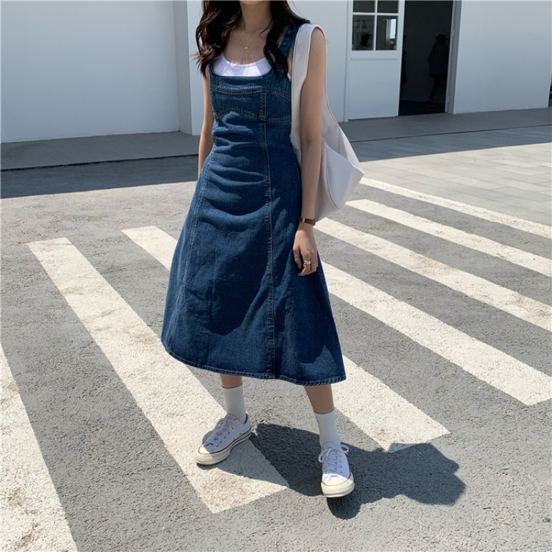 Đầm Maxi Denim Không Tay Lưng Cao Thời Trang Mùa Hè Dành Cho Nữ
