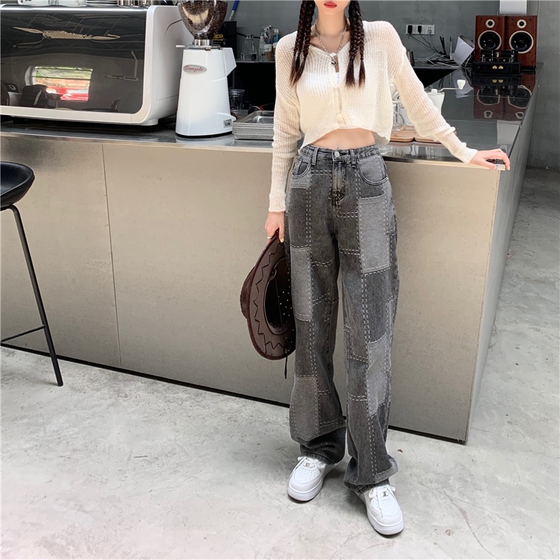Quần jean XIAOZHAINV lưng cao ống rộng thời trang dành cho nữ